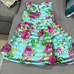 Prince Floral Kids Dress - Aqua and Fuchsia